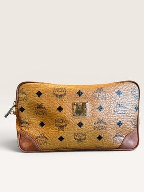 MCM Cognac Visetos Monogram Pouch with Leather Trim